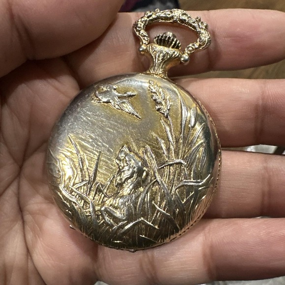 Vintage Marcel Quartz Swiss Hunting Bird Pocket Watch Not Working For Repair - Picture 1 of 10